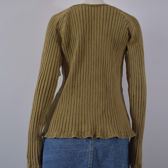 Knox Rose Indie Sleeze Green Ribbed Long-Sleeved Top, Size Medium - Picture 4 of 11